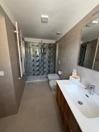 a bathroom with a sink and a toilet and a mirror at Villa Casinelli B&B in Isola del Liri