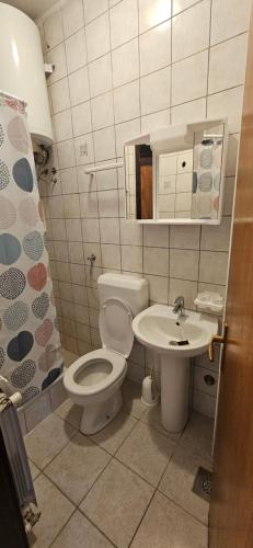 a bathroom with a toilet and a sink at Apartments Hugo in Malinska