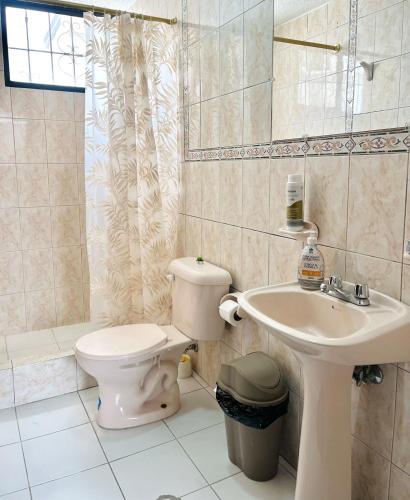 a bathroom with a toilet and a sink at Centrica y Residencial in Ambato