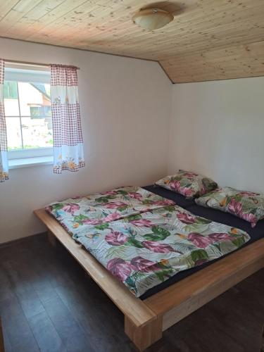 a bedroom with two beds in a room with a window at Sušice - prázdninový dům in Sušice