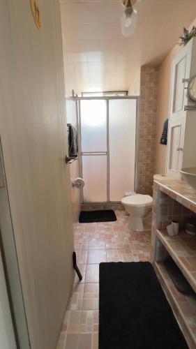 a bathroom with a shower and a toilet at Edificio Genesis in Rodadero