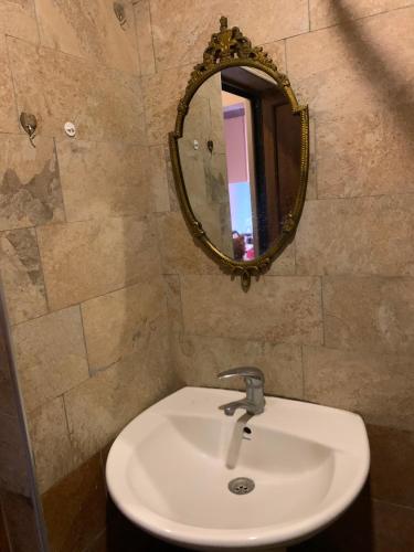 a bathroom with a sink and a mirror at Borjomi Paradise in Borjomi