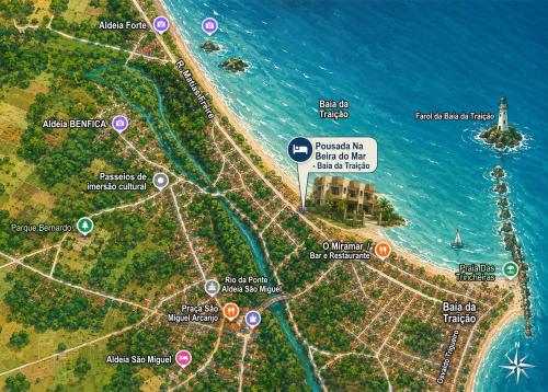 a map of a resort near the water at Pousada Na Beira do Mar in Baía da Traição
