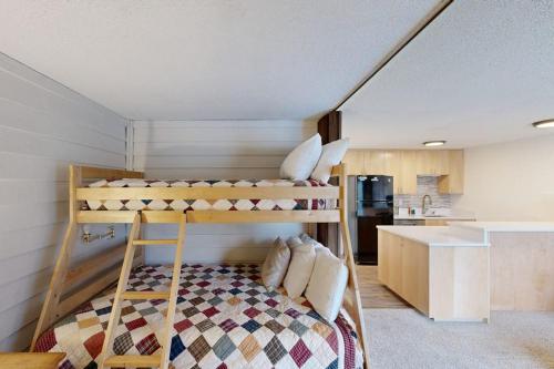 a small room with bunk beds in a house at Slope-Walk Condo in Sandpoint