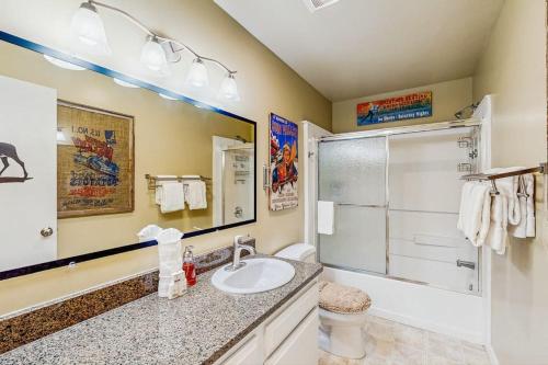 a bathroom with a sink and a shower at Sun Valley Hideaway in Ketchum