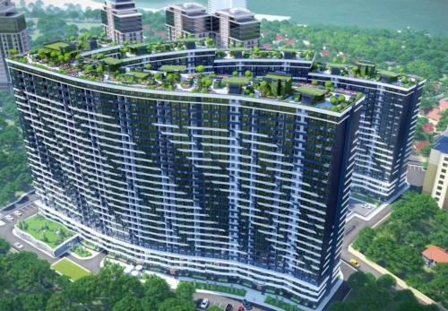 an overhead view of a large building with plants on it at Atmosfera Sea View Apartments in Odesa