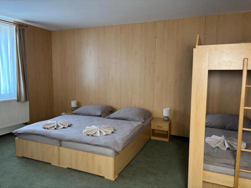 a bedroom with two beds and a bunk bed at Ubytování Jívka 86 in Jívka