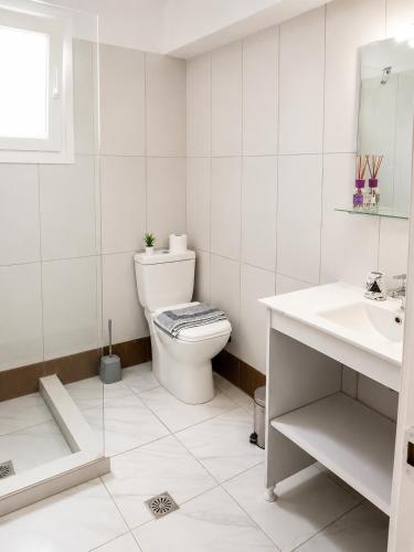 a white bathroom with a toilet and a sink at 4T apartments in Argostoli