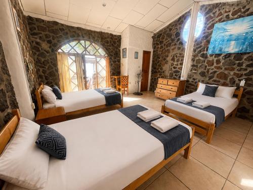 a bedroom with two beds in a room at Penguin Hostel in Puerto Ayora