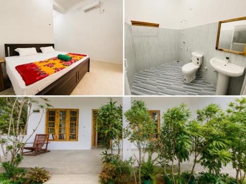 a bedroom and a bathroom with a bed and a sink at Stay at arugambay in Pottuvil