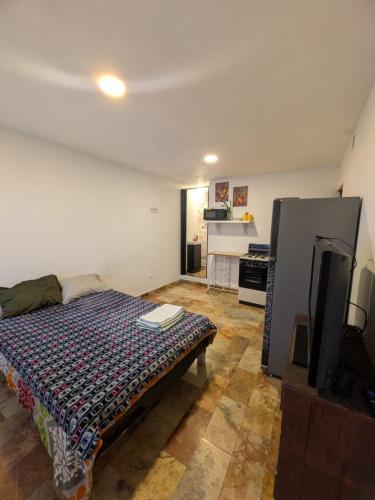 a bedroom with a bed and a flat screen tv at Nova Suites in San Juan Xilotzingo