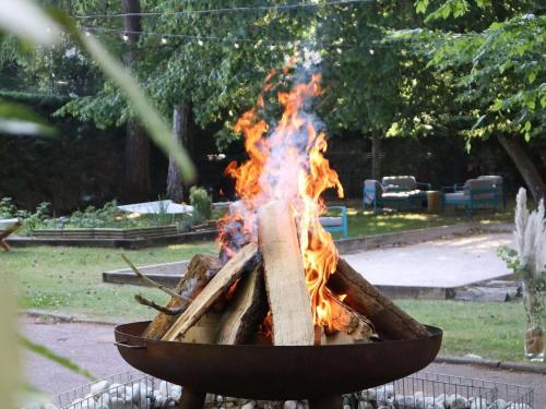 a fire in a grill with flames in it at Novotel Orléans Chemins De Sologne Demeures De Campagne in Orléans