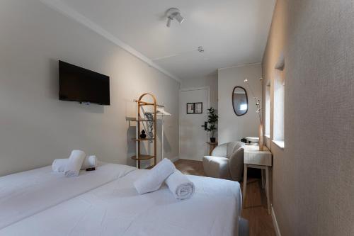 a hotel room with two beds and a television at Nature Stay near Tilburg Uni & Center in Tilburg