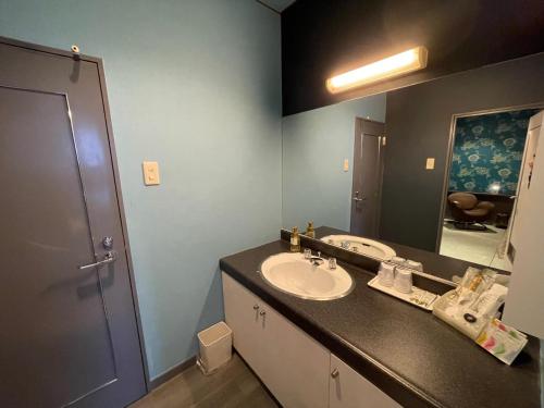 a bathroom with a sink and a mirror at ホテル アクティ エクシブ in Asahi