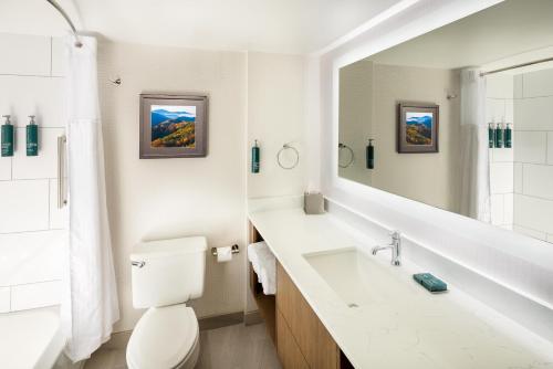 a white bathroom with a toilet and a sink at DoubleTree by Hilton Johnson City in Johnson City