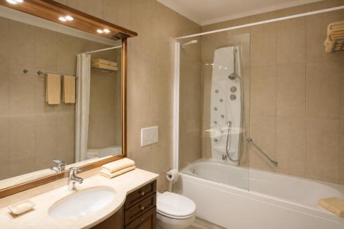 a bathroom with a sink and a toilet and a shower at Hotel-Aparthotel San Bernardino in San Bernardino