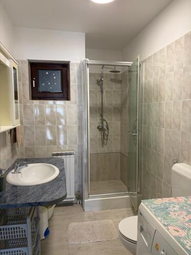 a bathroom with a shower and a sink at Apartments Silvana 1183 in Banjole