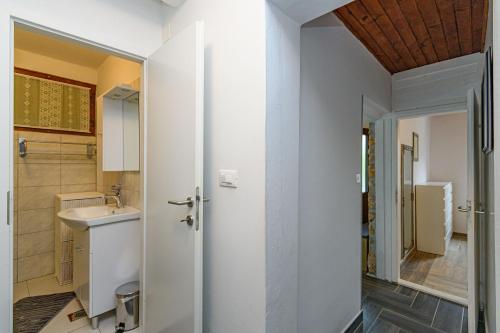 a small bathroom with a sink and a toilet at Apartments Steps from the Sea in Donja Klada
