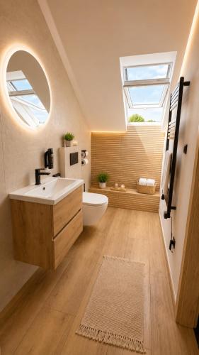 a bathroom with a sink and a window at Aroma Gold in Dolní Bousov