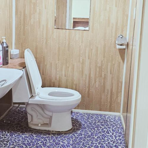 a bathroom with a toilet and a sink at Pyeonanhan Guesthouse in Hamdŏng-ni