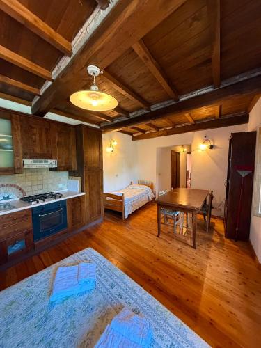 a large room with a kitchen and a dining room at Hotel Panoramico in Corfino