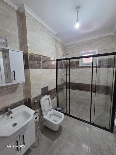 a bathroom with a toilet and a sink at Şahinler Suit Apart in Trabzon