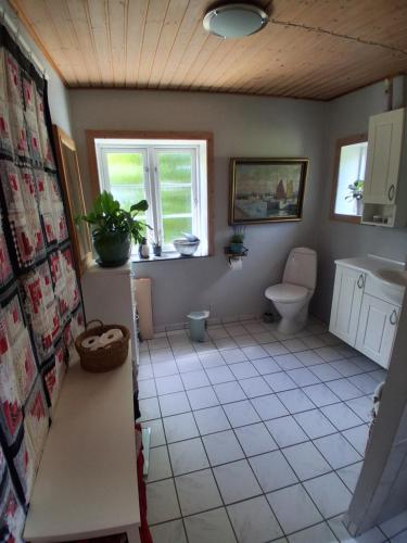 a bathroom with a toilet and a sink at Skærbæk BB Bed and Bath in Skærbæk