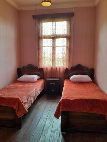 a bedroom with two beds and a window at Motena Guesthouse in Martvili