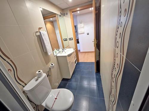 a bathroom with a white toilet and a sink at Apartamentos Candanchu 3000 in Candanchú
