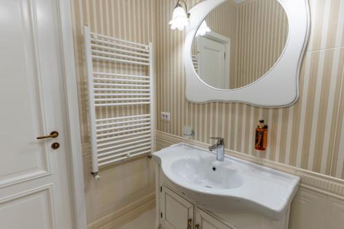 a bathroom with a sink and a mirror at Crama Venetic in Prundeni