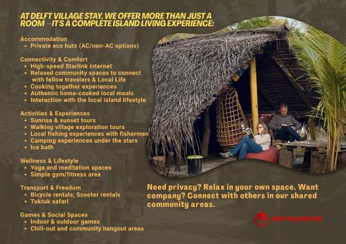 a flyer for a resort with two people sitting in a hammock at Delft Village Stay - Experience Based Local Island Stay in Jaffna in Delft East