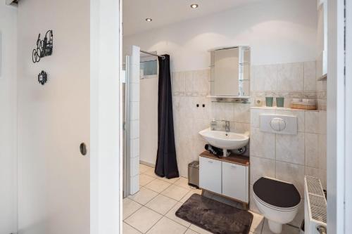 a bathroom with a toilet and a sink at Fewo zum Eisenstollen in Balve
