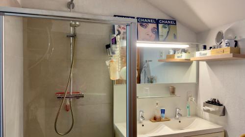 a bathroom with a shower and a sink at Asio in Middelkerke