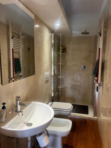 a bathroom with a sink and a toilet and a shower at Studio Natalie in Marina di Massa