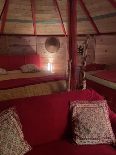 a bedroom with two beds and a couch in a room at B&B L'Albatros in Fayence