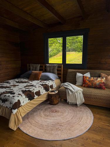 a bedroom with a large bed and a window at Black Cat House Radailiai in Radailiai