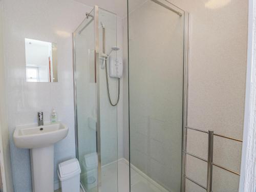 a bathroom with a shower and a toilet and a sink at The Old Coach House in Lockerbie