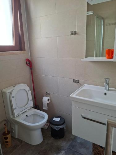 a bathroom with a white toilet and a sink at Sun Valley 2-bedroom apartment in Nicosia International Airport