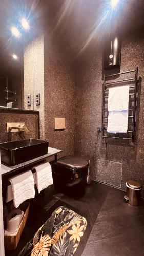 a bathroom with a sink and a toilet at Apartment Am Paradies in Bad Lauterberg