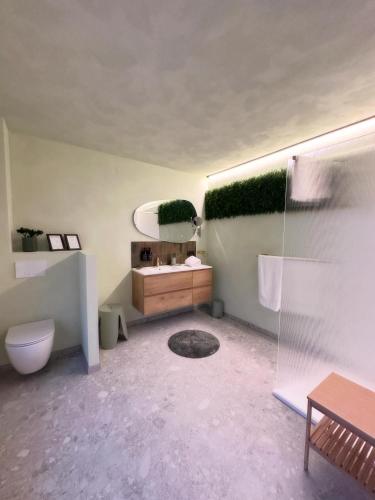 a bathroom with a toilet and a sink and a shower at Zaza Suites in Middelkerke