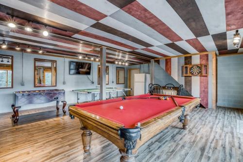 a large room with a pool table in it at Angel View in Cullowhee