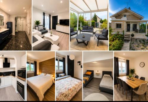 a collage of different photos of a house at les gîtes de la Colombière 10 personnes in Longvic