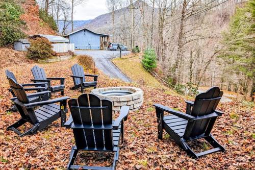 a group of chairs sitting around a fire pit at Elk Valley Lodge in Maggie Valley
