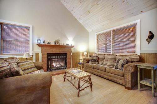 a living room with a couch and a fireplace at Along the River Cottage in Cullowhee