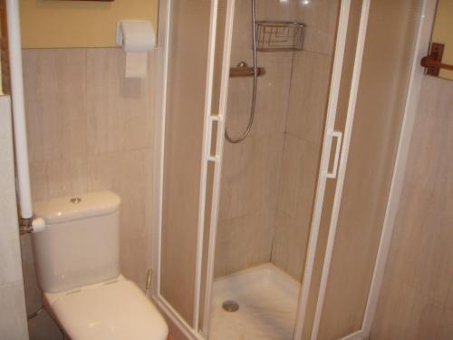 ein Bad mit einer Dusche, einem WC und einer Dusche in der Unterkunft Casa Rural Irugoienea in Espinal-Auzperri