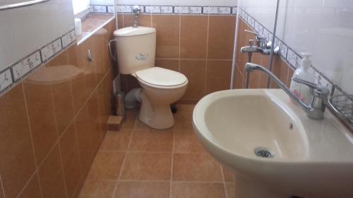 a bathroom with a toilet and a sink at Central Park Studio in Plovdiv