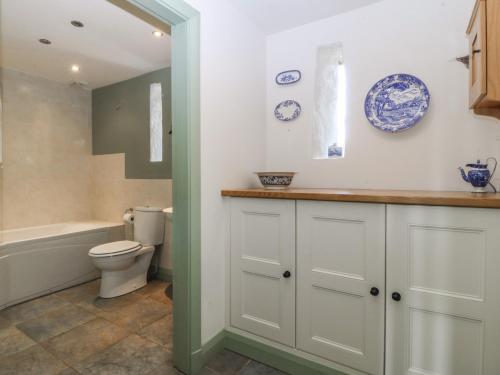 a bathroom with a toilet and a sink and a tub at No 1 The Granary in Llangefni