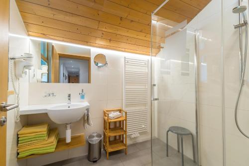 a bathroom with a sink and a shower at Haus Gant in Sankt Gallenkirch