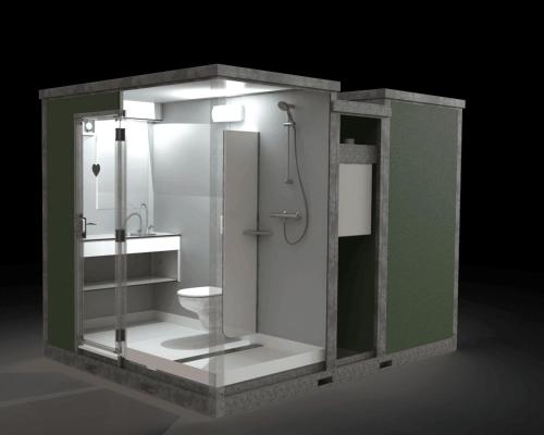 a model of a bathroom with a shower and a toilet at Camp Diekirch - Camping Pod in Gilsdorf