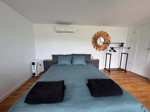 ein Schlafzimmer mit einem großen Bett in einem Zimmer in der Unterkunft Tiny House ROA in Recea